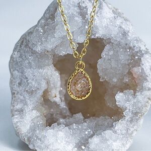 3/$20 14k Gold Champagne Glitter Resin Teardrop Handmade Pendant Necklace